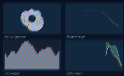 Diagonal motion blur preview of four synthetic visualisations